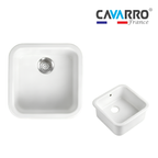 Cavarro CL191908 483 × 483mm White Fireclay Square Single Bowl Kitchen Sink Flush Mount or Undermount Ideal for Compact Kitchens