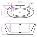 Arris Infinity Louis ars-D8358 B White One-Piece Freestanding Bathtub with Black Fittings – 1500mm / 1700mm × 800mm × 600mm