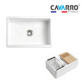 Cavarro Levanzo FG3320 835 × 508mm White Fireclay Smooth Apron Front Single Bowl Workstation Kitchen Sink Flush Mount or Undermount Ideal for Family Kitchens and Home Cooks