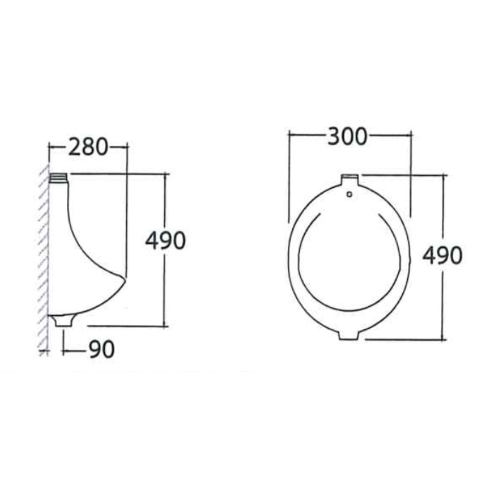 Asher U1113 300mm Wall Hung White Urinal Bowl come with Top Inlet pre-punch flush hole For Bathroom use