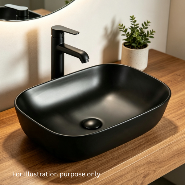 Saniware WB-493A MB 460mm Ceramic Matt Black Compact Above Counter Art Basin Sinki Tandas Bilik Mandi For Narrow Vanity, Powder Room & Renovation Projects