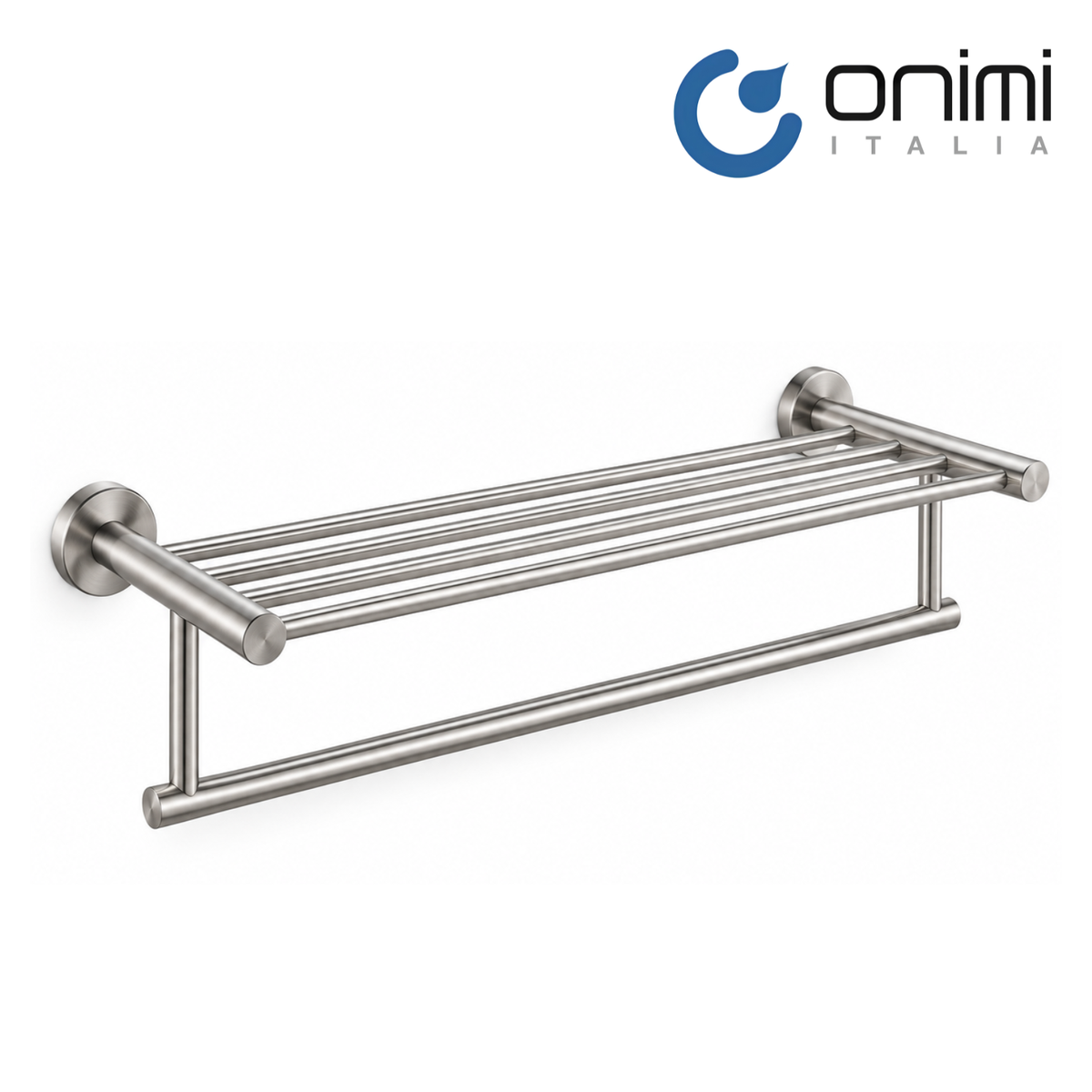 Onimi 2302 625mm Wall Mounted Matt Stainless Steel Finish 2-Tier Towel Shelf