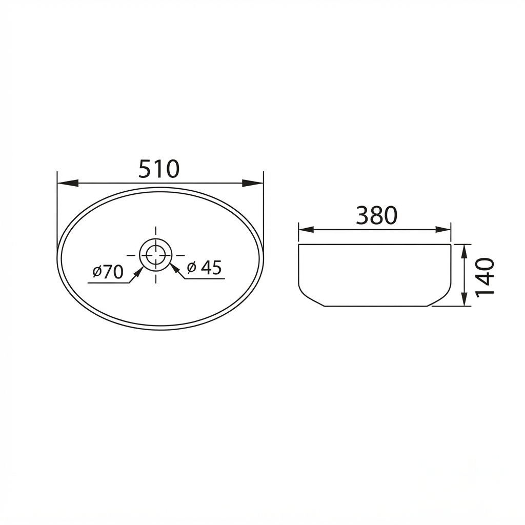DOCASA 1094 510mm Ceramic White Counter Top Basin | Modern Wash Sink for Bathroom & Bilik Air