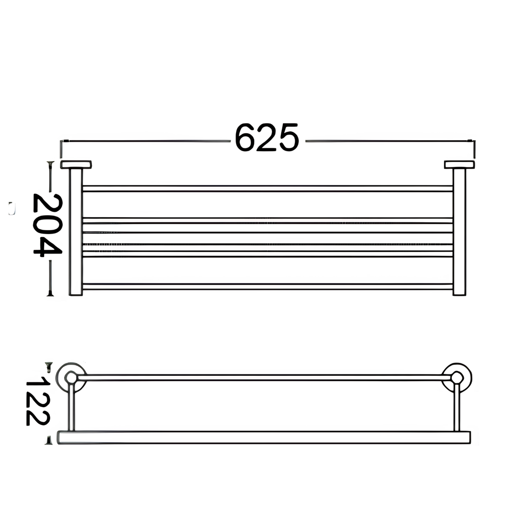 Onimi 2302 625mm Wall Mounted Matt Stainless Steel Finish 2-Tier Towel Shelf