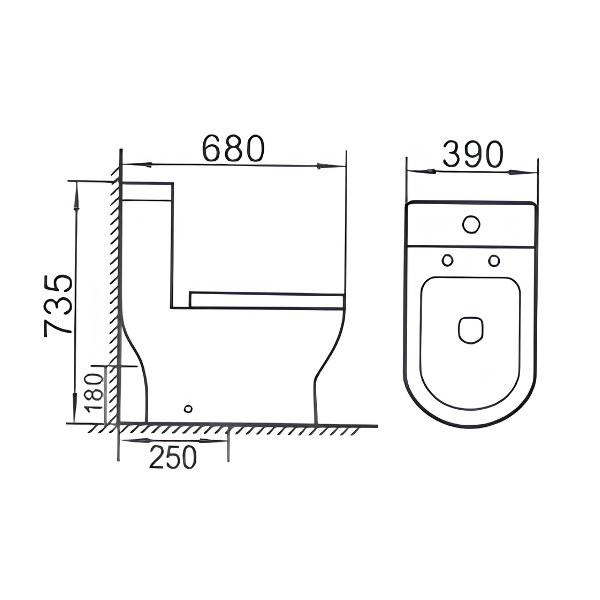 Saniware WC-2076 680mm One-Piece Washdown Toilet Bowl Sinki Tandas Bilik Mandi S-Trap 250mm / P-Trap 180mm Roughing-In
