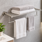 Onimi 2302 625mm Wall Mounted Matt Stainless Steel Finish 2-Tier Towel Shelf