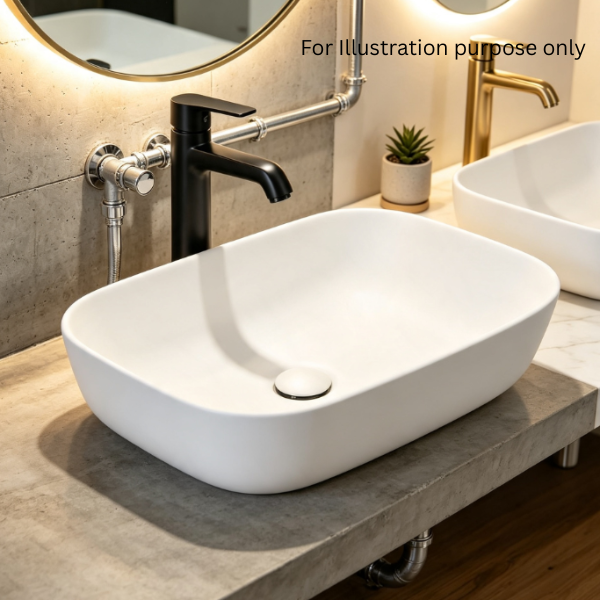 Saniware WB-493 MW 495mm Ceramic Matt White Above Counter Art Basin Sinki Tandas Bilik Mandi For Modern Vanity, Feature Bathroom & Renovation Projects