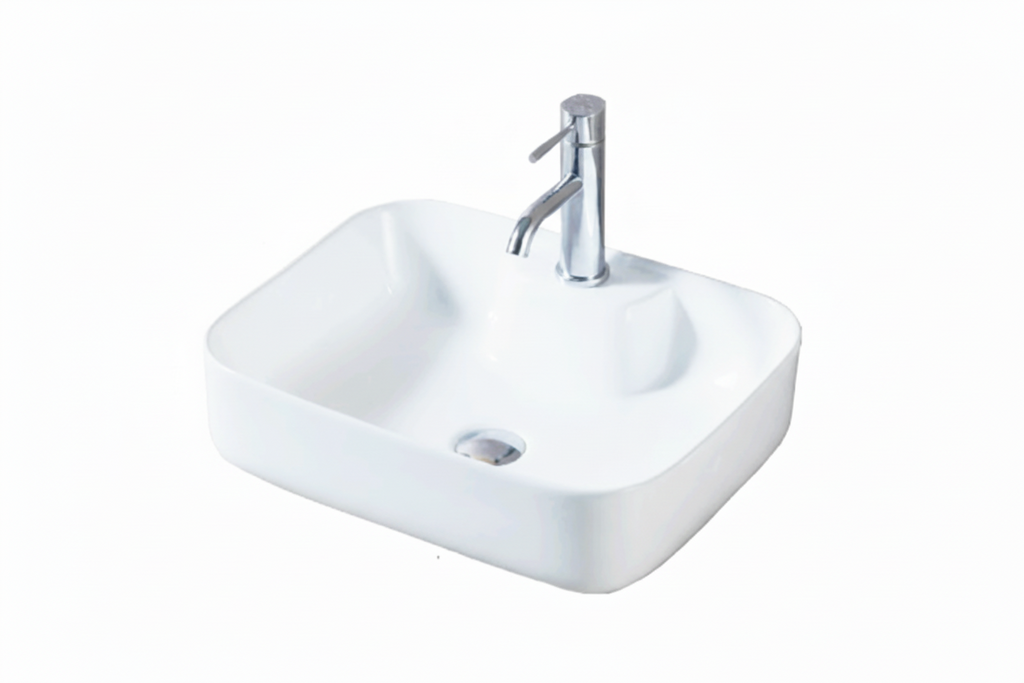 DOCASA 1092A 520mm Ceramic White Counter Mounting Basin Sinki Tandas Bilik Mandi For Bathroom,Dining Area,Outdoor Murah