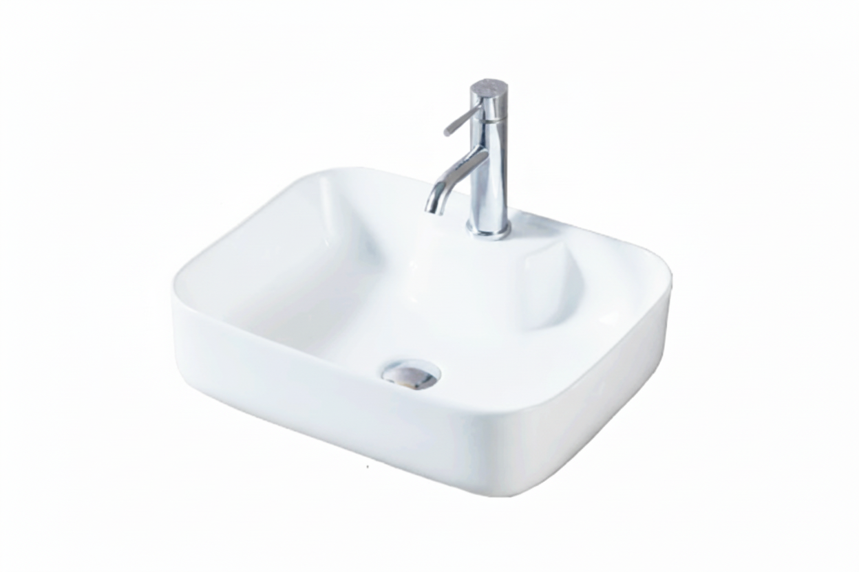 DOCASA 1092A 520mm Ceramic White Counter Mounting Basin Sinki Tandas Bilik Mandi For Bathroom,Dining Area,Outdoor Murah