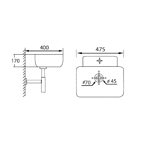DOCASA 1095 475mm Ceramic White Wall Hung Basin Sinki Tandas Bilik Mandi For Bathroom, Dining Area, And Outdoor