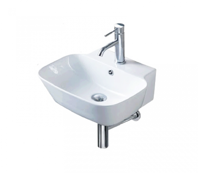 DOCASA 1095 475mm Ceramic White Wall Hung Basin Sinki Tandas Bilik Mandi For Bathroom, Dining Area, And Outdoor