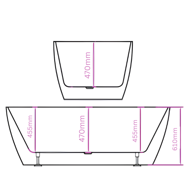 Arris Infinity ars-D8371 White Super Slim One-Piece Freestanding Bathtub 1700 × 800 × 610mm