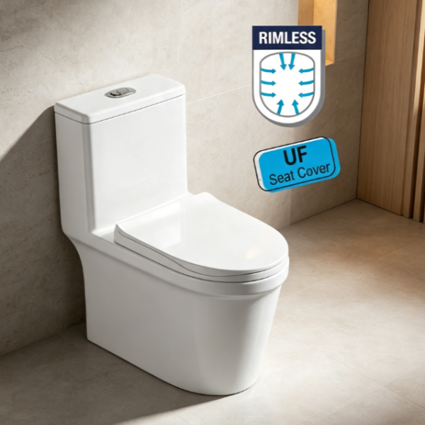 Saniware WC-2090 710mm Rimless One-Piece Washdown Toilet Bowl Sinki Tandas Bilik Mandi with UF Seat Cover S-Trap 200mm / 250mm Roughing-In