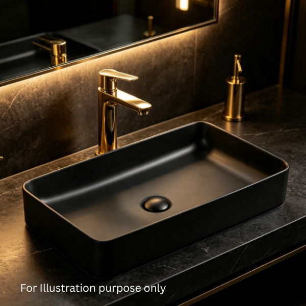 Saniware WB-487 MB 600mm Ceramic Matt Black Above Counter Art Basin Sinki Tandas Bilik Mandi For Wide Vanity, Main Bathroom & Renovation Projects