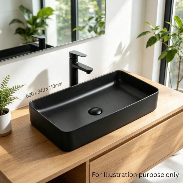 Saniware WB-487 MB 600mm Ceramic Matt Black Above Counter Art Basin Sinki Tandas Bilik Mandi For Wide Vanity, Main Bathroom & Renovation Projects