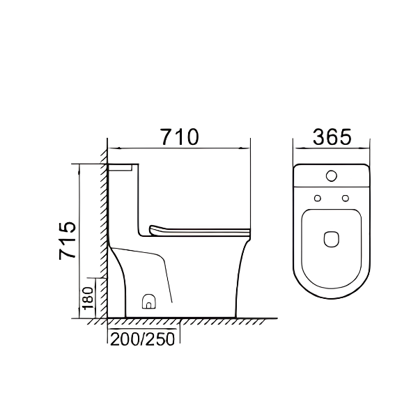 Saniware WC-2092A 710mm One-Piece Washdown Toilet Bowl Sinki Tandas Bilik Mandi S-Trap 250mm / P-Trap 180mm Roughing-In