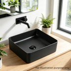 Saniware WB-488 MB 370mm Ceramic Matt Black Square Above Counter Art Basin Sinki Tandas Bilik Mandi For Compact Vanity, Powder Room & Renovation Projects