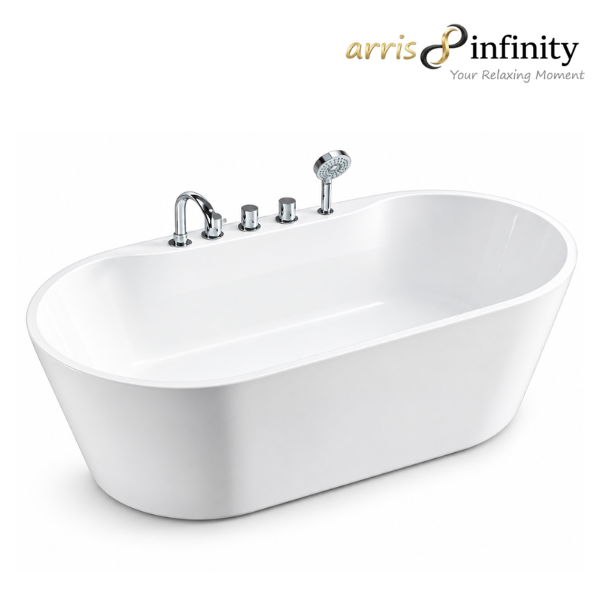 Arris Infinity Vila Nova ars-34 White One-Piece Freestanding Bathtub 1700 × 800 × 600mm – Chrome, Black or Gunmetal Fittings