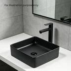 Saniware WB-488 MB 370mm Ceramic Matt Black Square Above Counter Art Basin Sinki Tandas Bilik Mandi For Compact Vanity, Powder Room & Renovation Projects