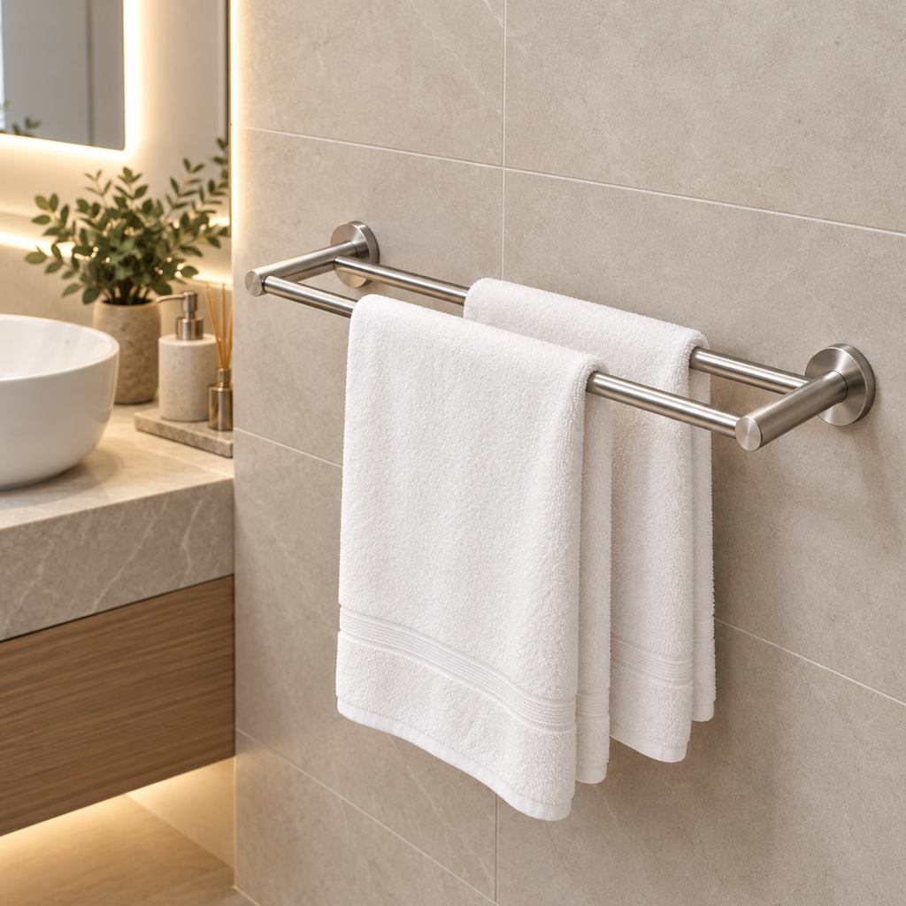 Onimi 2304-700 700mm Wall-Mounted Brushed Stainless Steel Finish Double Towel Rail