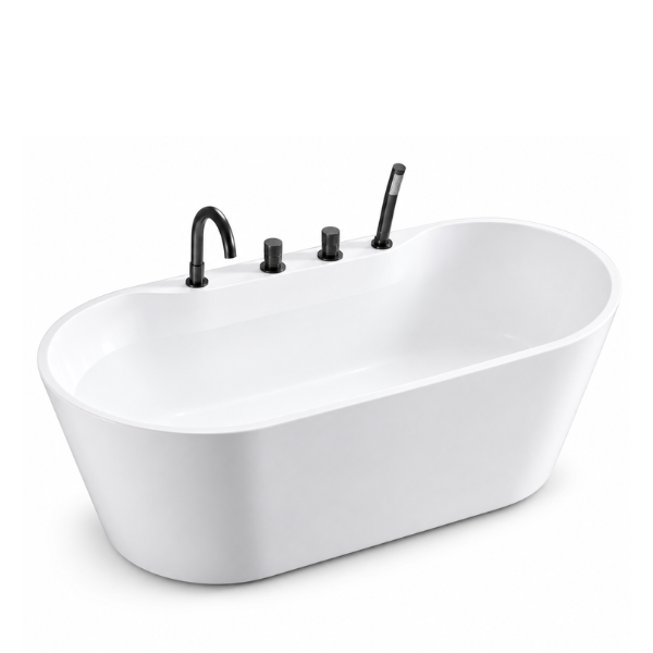 Arris Infinity Vila Nova ars-34 White One-Piece Freestanding Bathtub 1700 × 800 × 600mm – Chrome, Black or Gunmetal Fittings