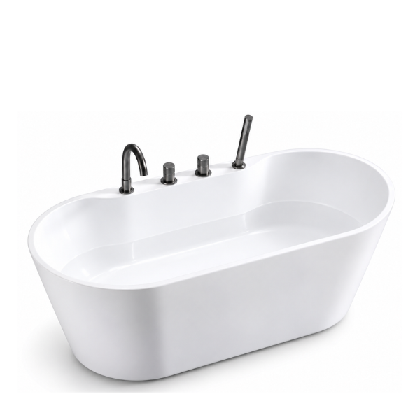 Arris Infinity Vila Nova ars-34 White One-Piece Freestanding Bathtub 1700 × 800 × 600mm – Chrome, Black or Gunmetal Fittings