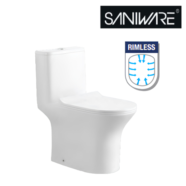 Saniware WC-2093A 680mm Rimless One-Piece Washdown Toilet Bowl Sinki Tandas Bilik Mandi S-Trap 100/150/200/250mm Roughing-In