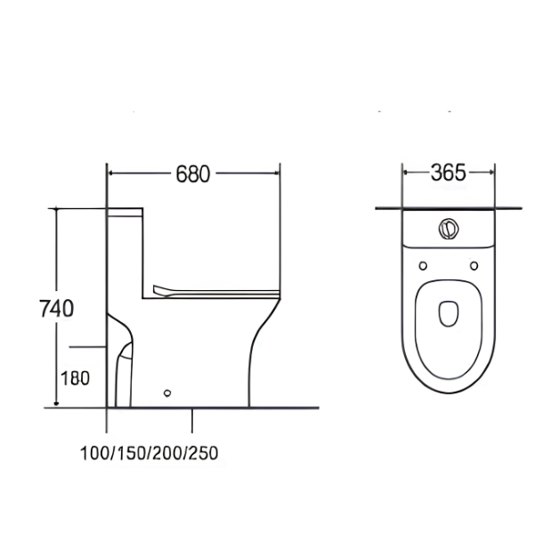 Saniware WC-2093A 680mm Rimless One-Piece Washdown Toilet Bowl Sinki Tandas Bilik Mandi S-Trap 100/150/200/250mm Roughing-In