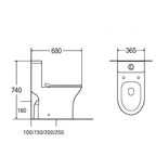 Saniware WC-2093A 680mm Rimless One-Piece Washdown Toilet Bowl Sinki Tandas Bilik Mandi S-Trap 100/150/200/250mm Roughing-In