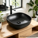 Saniware WB-496 MB 415mm Ceramic Matt Black Round-Square Above Counter Art Basin Sinki Tandas Bilik Mandi For Modern Vanity, Powder Room & Renovation Projects