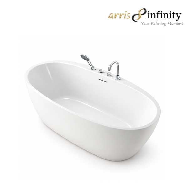 Arris Infinity Louis ars-D8358 C White One-Piece Freestanding Bathtub 1700 × 800 × 600mm with Chrome Fittings