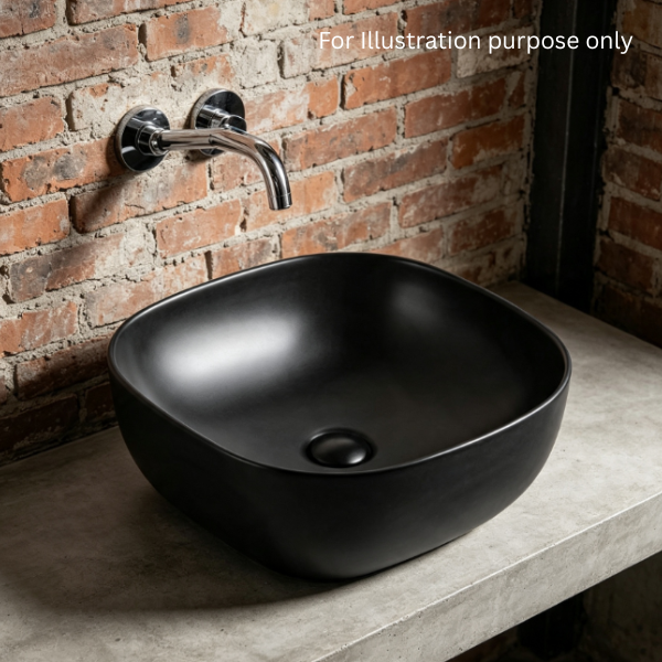 Saniware WB-496 MB 415mm Ceramic Matt Black Round-Square Above Counter Art Basin Sinki Tandas Bilik Mandi For Modern Vanity, Powder Room & Renovation Projects