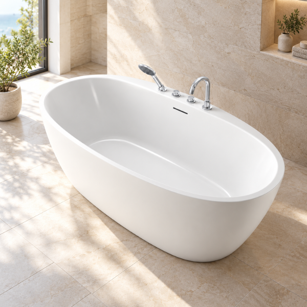 Arris Infinity Louis ars-D8358 C White One-Piece Freestanding Bathtub 1700 × 800 × 600mm with Chrome Fittings