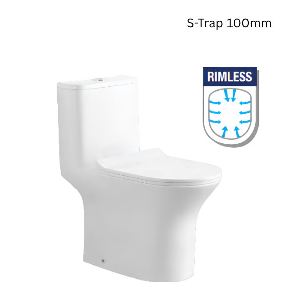 Saniware WC-2093A 680mm Rimless One-Piece Washdown Toilet Bowl Sinki Tandas Bilik Mandi S-Trap 100/150/200/250mm Roughing-In