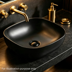 Saniware WB-496 MB 415mm Ceramic Matt Black Round-Square Above Counter Art Basin Sinki Tandas Bilik Mandi For Modern Vanity, Powder Room & Renovation Projects