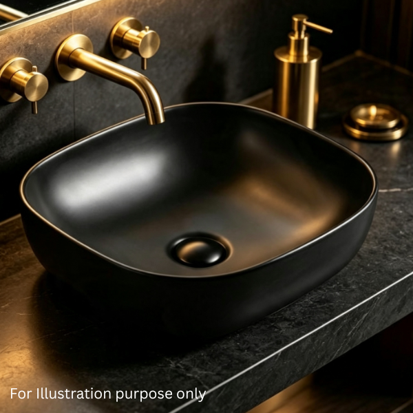 Saniware WB-496 MB 415mm Ceramic Matt Black Round-Square Above Counter Art Basin Sinki Tandas Bilik Mandi For Modern Vanity, Powder Room & Renovation Projects