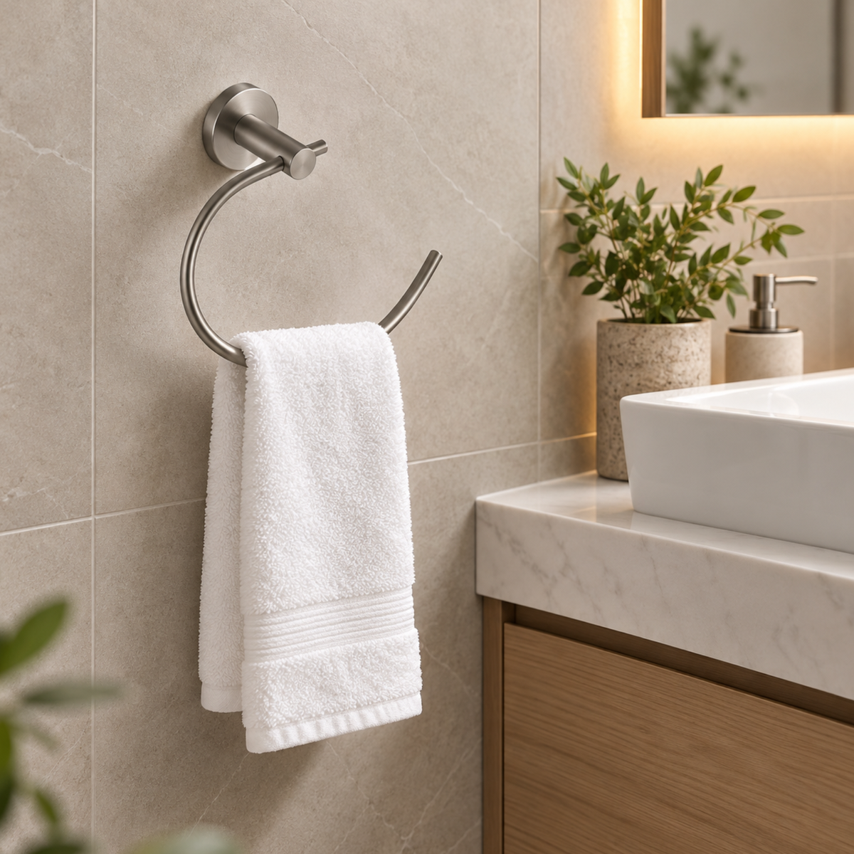 Onimi 2308 210mm Wall-Mounted Brushed Stainless Steel Finish Open Towel Holder