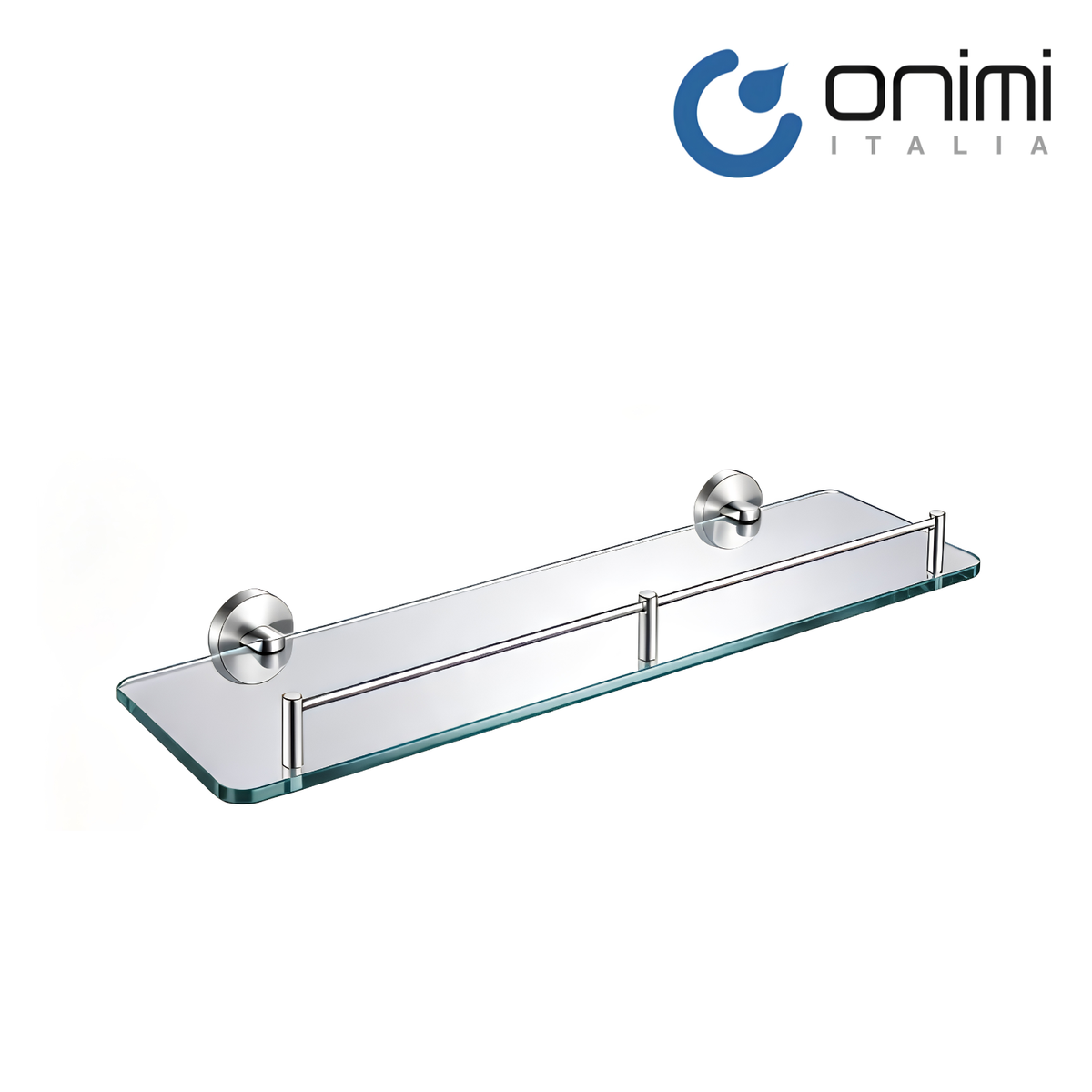 Onimi 2312 500mm Wall Mounted Clear Glass & Brushed Stainless Steel Finish Glass Shelf