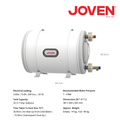 Joven JSH35 Horizontal Storage Water Heater 35 Litres (7.7 Imp. Gals) 3.0KW Stainless Steel Tank