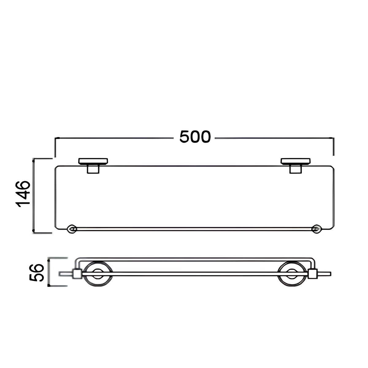 Onimi 2312 500mm Wall Mounted Clear Glass & Brushed Stainless Steel Finish Glass Shelf