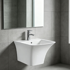 Saniware WB-209 530mm Ceramic White Wall-Hung Semi Pedestal Basin Sinki Tandas Bilik Mandi For Spacious Bathroom, Ensuite & Renovation Projects