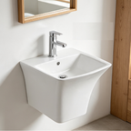 Saniware WB-209 530mm Ceramic White Wall-Hung Semi Pedestal Basin Sinki Tandas Bilik Mandi For Spacious Bathroom, Ensuite & Renovation Projects