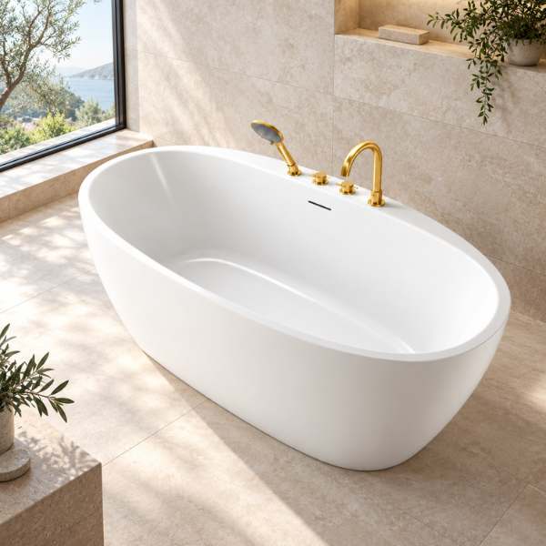 Arris Infinity Louis ars-D8358 White One-Piece Freestanding Bathtub 1700 X 800 X 600MM Gold Fittings