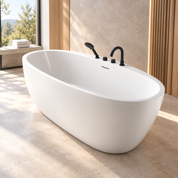 Arris Infinity Louis ars-D8358 B White One-Piece Freestanding Bathtub with Black Fittings – 1500mm / 1700mm × 800mm × 600mm