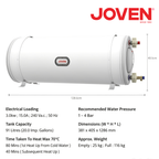 Joven JSH91 Horizontal Storage Water Heater 91 Litres (20.0 Imp. Gals) 3.0KW Stainless Steel Tank