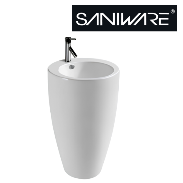 Saniware BP-231 490mm Ceramic White Freestanding Pedestal Basin Sinki Tandas Bilik Mandi For Compact Bathroom, Ensuite & Small Spaces
