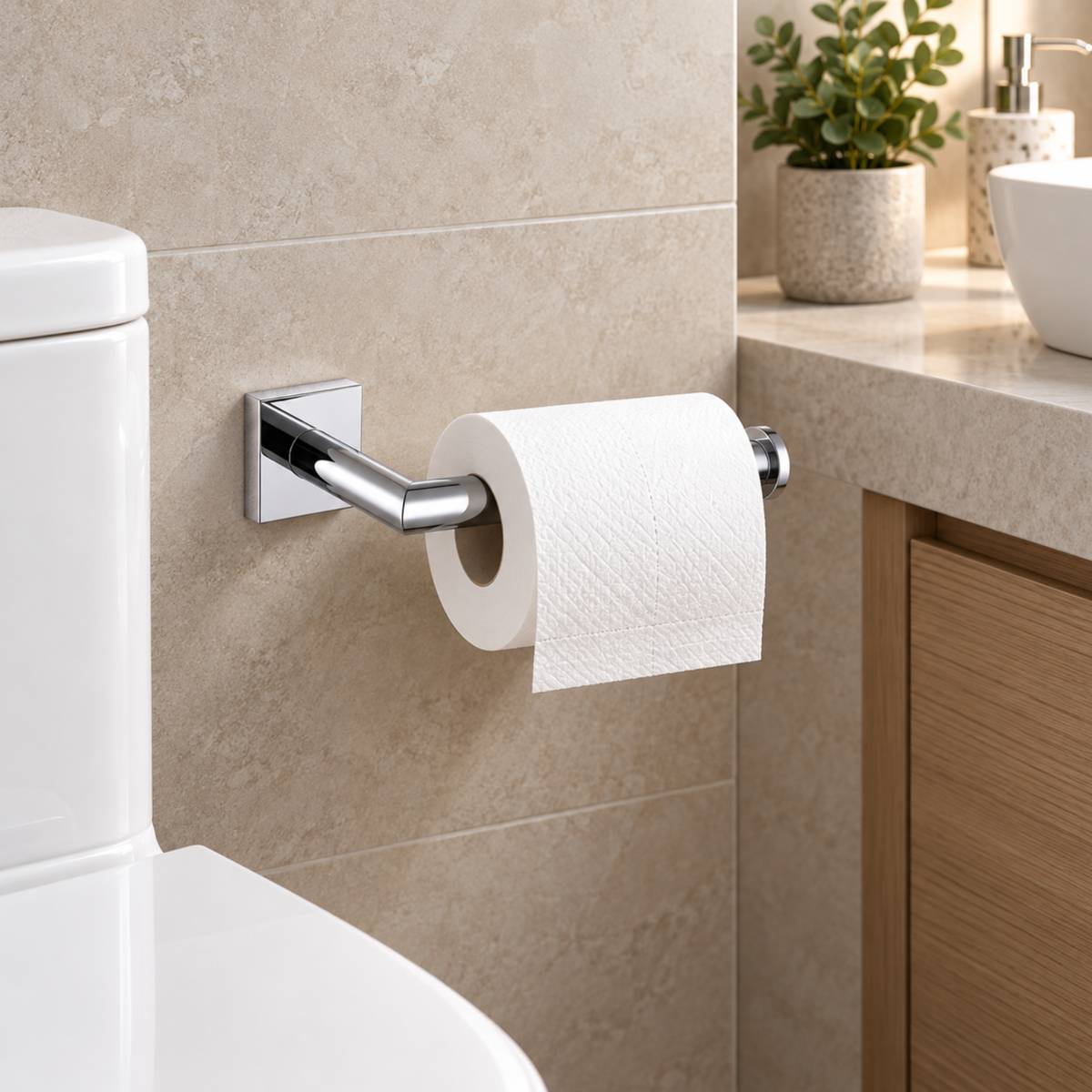 Onimi S3607C 155mm Wall-Mounted Polished Chrome Finish Toilet Paper Holder
