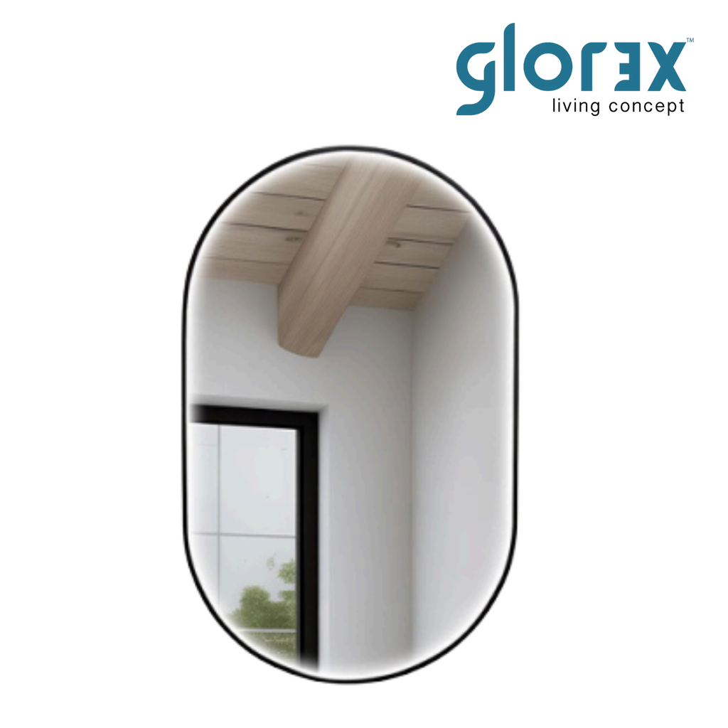 Glorex GLC PL5090A402HSLED(BK) Pill Shaped LED Bathroom Mirror 500x900mm Black Aluminium Frame Front Light