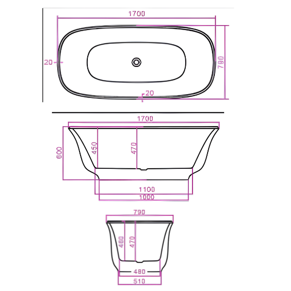 Arris Infinity ars - D8302 Tucano 1500mm / 1700mm White One-Piece Freestanding Bathtub For Spacious Bathrooms