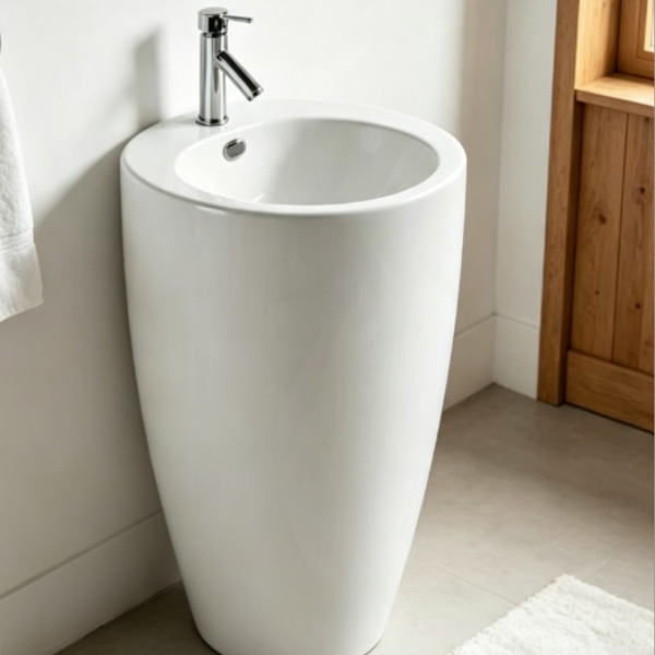 Saniware BP-231 490mm Ceramic White Freestanding Pedestal Basin Sinki Tandas Bilik Mandi For Compact Bathroom, Ensuite & Small Spaces